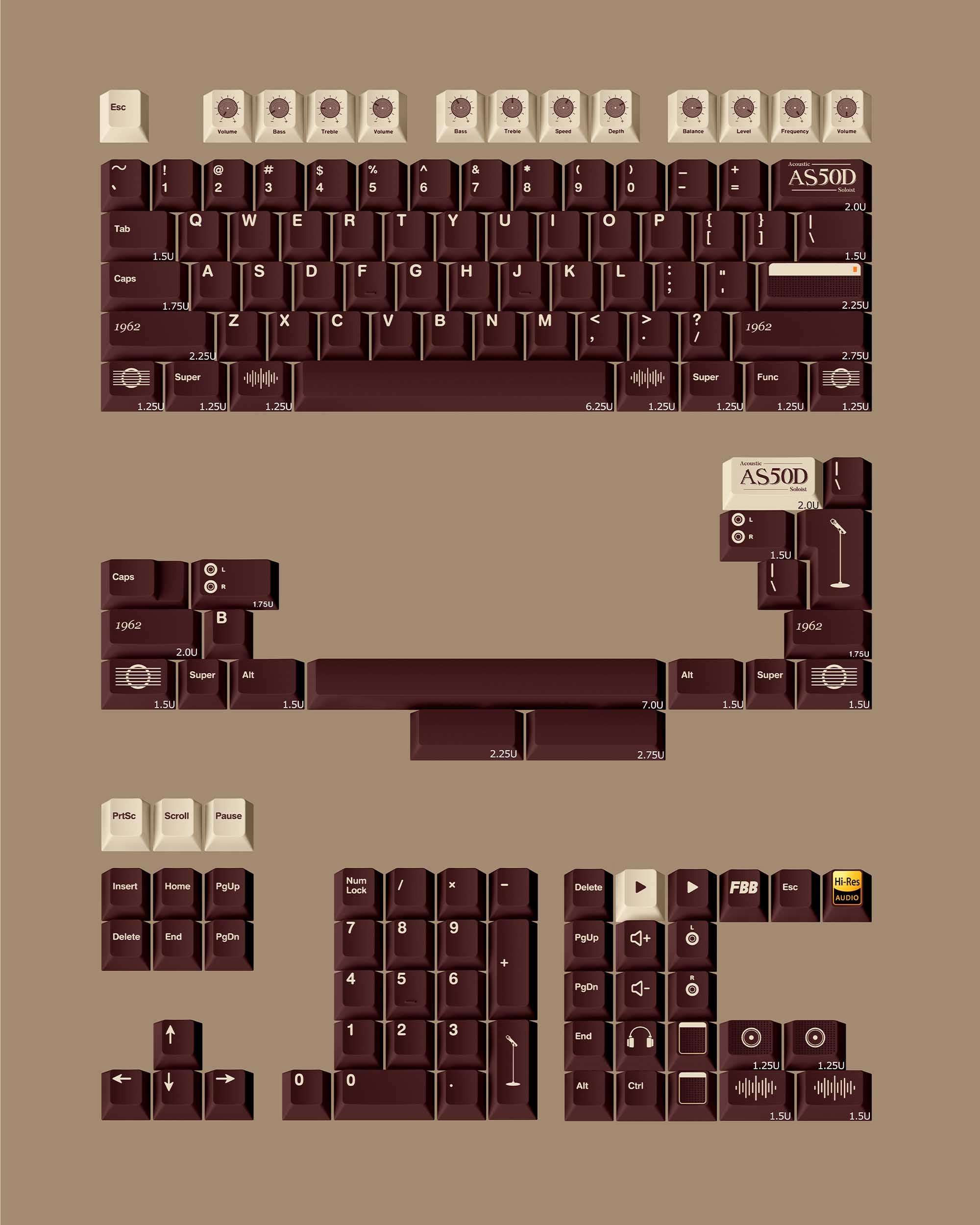 FBB AS50D Brown Keycaps Set