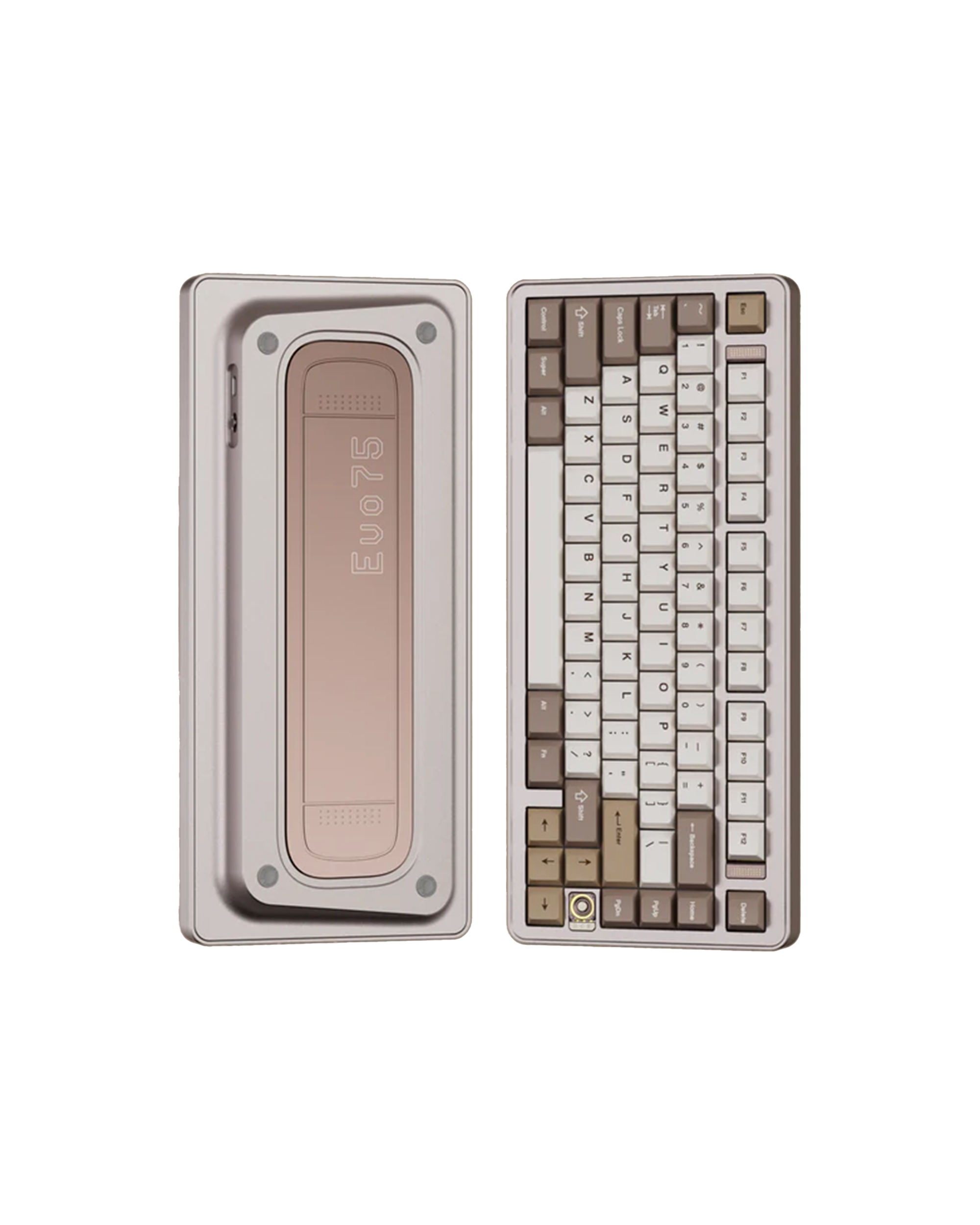 คีย์บอร์ด Evoworks Evo75 Mechanical Keyboard – Custom 75% Keyboard Layout - Anodized Sandgold Color Front and Rear