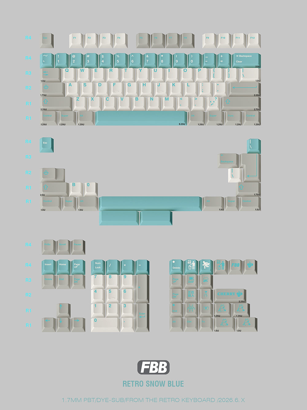 FBB Retro Snow Blue Keycap Set