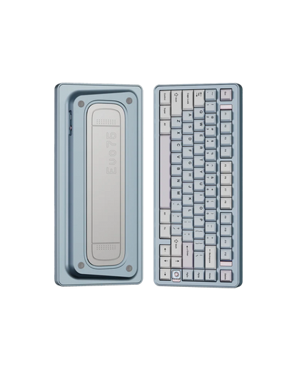 คีย์บอร์ด Evoworks Evo75 Mechanical Keyboard – Custom 75% Keyboard Layout - Anodized Ice Blue Color Front and Rear design